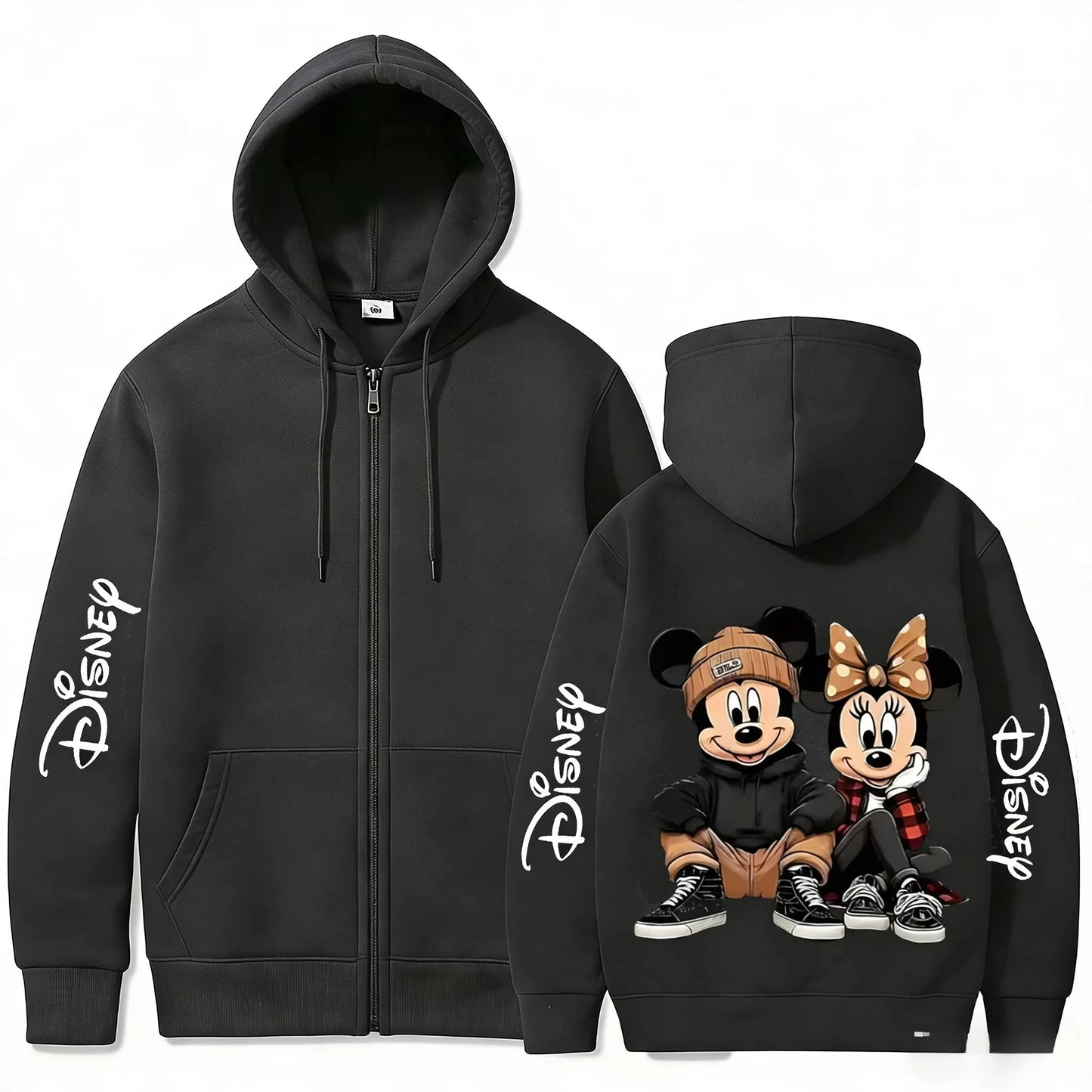 Unisex 2026 Spring Autumn Y2K Mickey Minnie Graphic Print Zip Up Hoodie Cotton Casual Streetwear Jacket Women Men Tops
