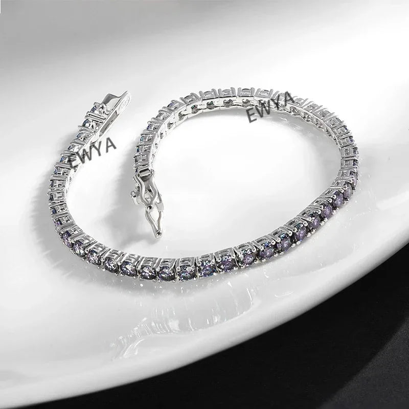 Luxury 3/4/5MM Full Blue Green Moissanite Tennis Bracelet for Men Women S925 Red Pass Diamond Test Bracelets Wholesale Gift