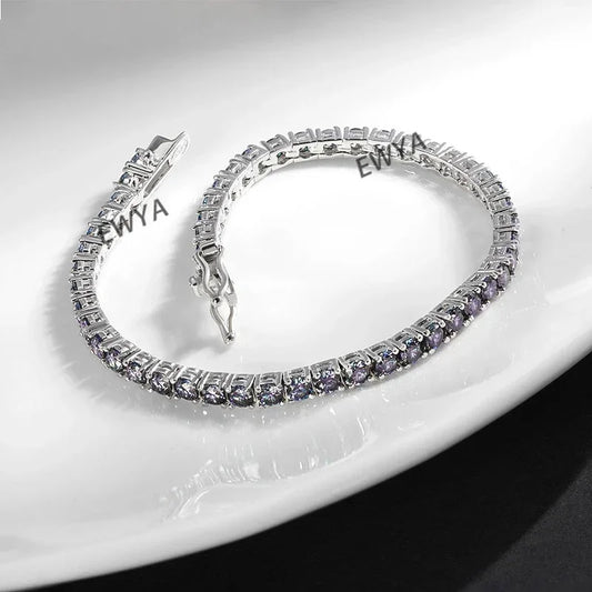 Luxury 3/4/5MM Full Blue Green Moissanite Tennis Bracelet for Men Women S925 Red Pass Diamond Test Bracelets Wholesale Gift