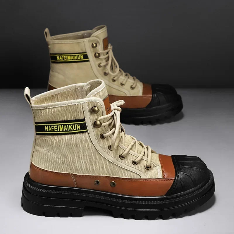 Men's Shoes  Autumn and Winter Breathable High-top Boots Heightened Thick-soled All Match Canvas Casual Shoes Mens Boots