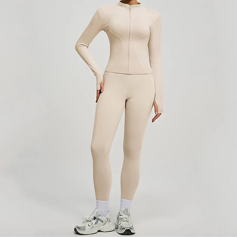 Yoga Coat Sports Top Long Sleeve Jacket Fitness Breathable Women's Tracksuit High Waist Leggings Two Piece Set Gym Clothes