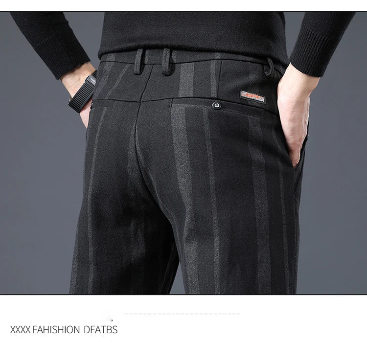 Autumn New Men's Slim Casual Pants  Fashionable Fit Elastic Business Pants High Quality Stripe Classic 3-colors Male Trousers