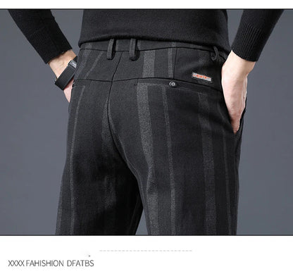 Autumn New Men's Slim Casual Pants  Fashionable Fit Elastic Business Pants High Quality Stripe Classic 3-colors Male Trousers