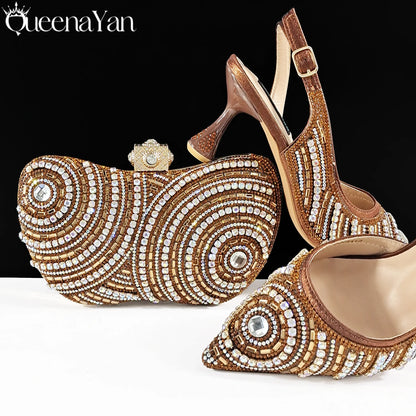 Newest INS Style Elegant High Heels Pointed-Toe Nigeria Popular Design African Ladies Shoes And Bag Set