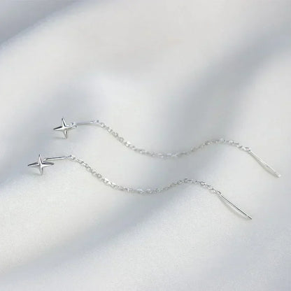 Retro Classic Long Tassel Ear Line Drop Dangle Earring for Women Charm Silver Color Stainless Steel Chain Hanging Earing Jewelry