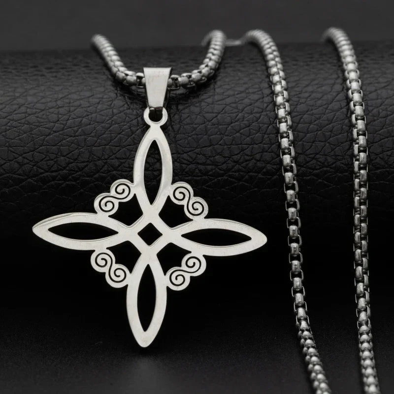 Witchcraft Witch Knot Necklace Irish Trinity Knot Triple Spiral Pendant Stainless Steel Ankh Cross Pentagram Amulet Jewelry