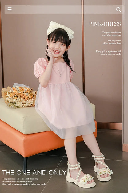 Children's Sandals for Girls Elegant Sandals Pearl Beading Sweet Princess Dress Shoes Kids High-top Roman Sandals Back Zipper