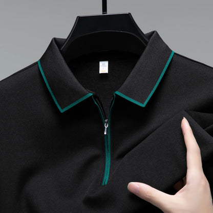 Light luxury brand long sleeved men's polo shirt autumn fashion flip collar half zipper design boutique top silk casual T-shirt