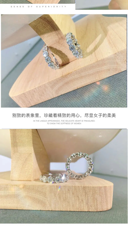 High-end lady 18K white gold and platinum PT950 moissanite ring full of diamond row ring proposal diamond ring