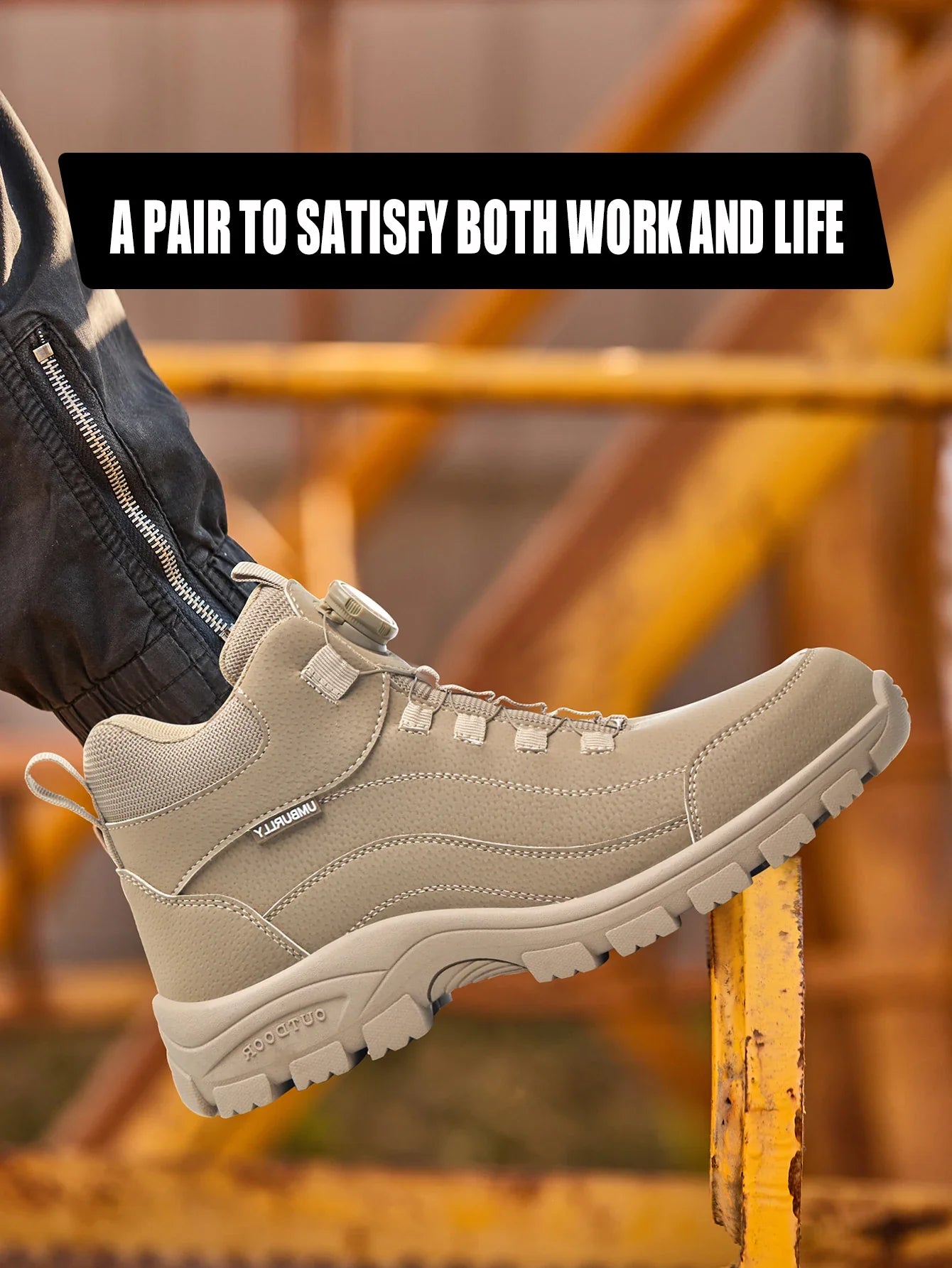 Men's Safety Work Boots Steel Toe Anti- Crush Resistant Punctureproof Kevlar Anti-slip Wear-resistant Fashionable Buckle