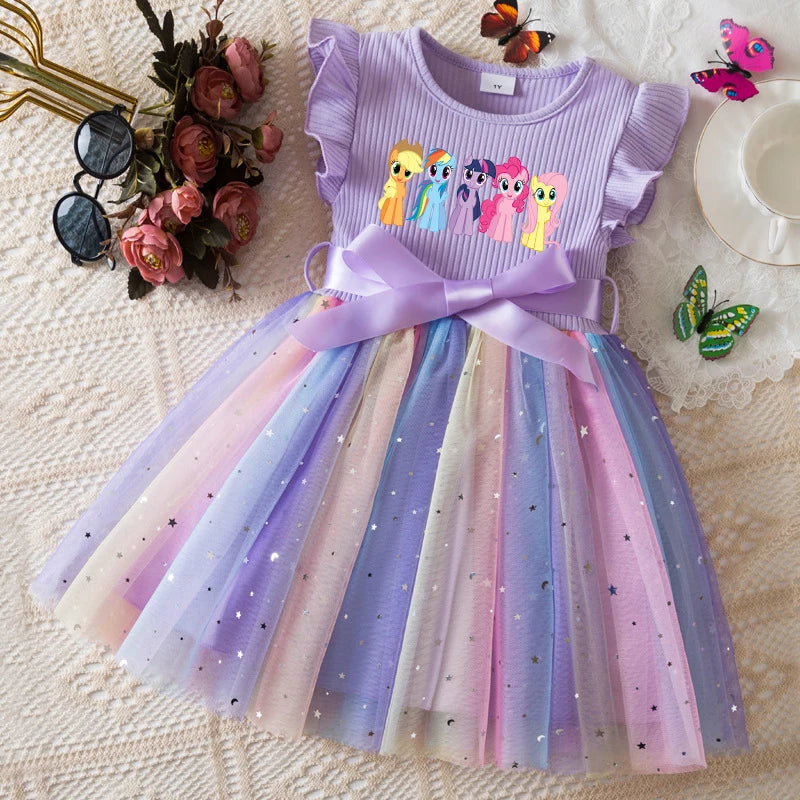My Little Ponys Girls Dress for Sequins Toddler Girls Rainbow Tulle Sweet Kids Princess Dress for Girls Party Gift