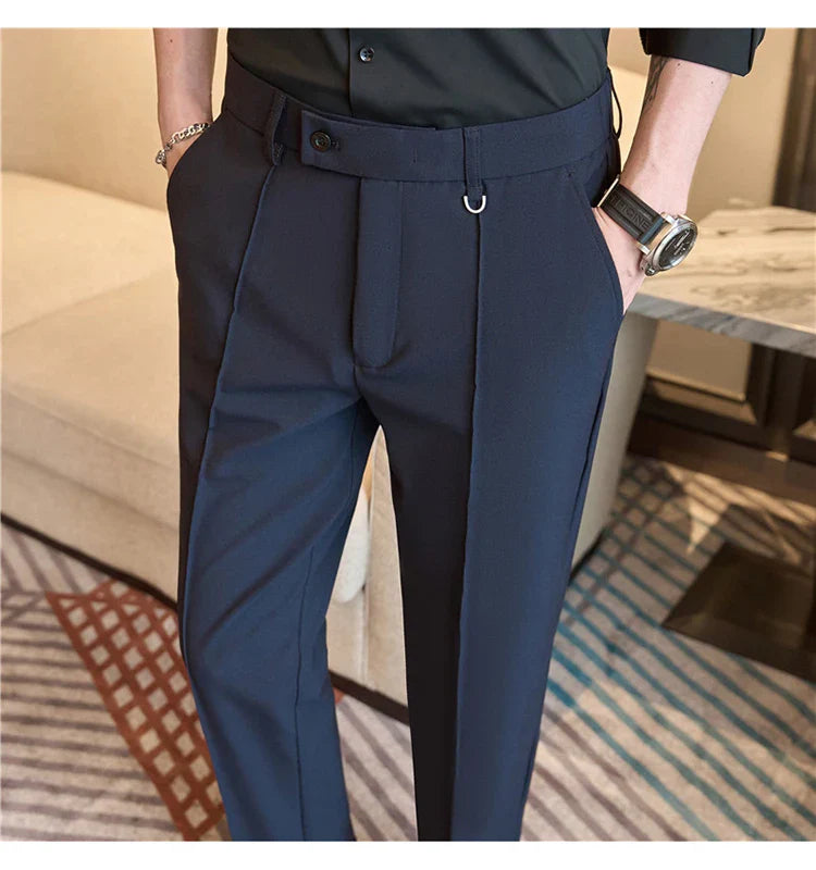 Men's business casual trousers, daily formal work pants, 2024 new high quality, plain color versatile ankle-length trousers.