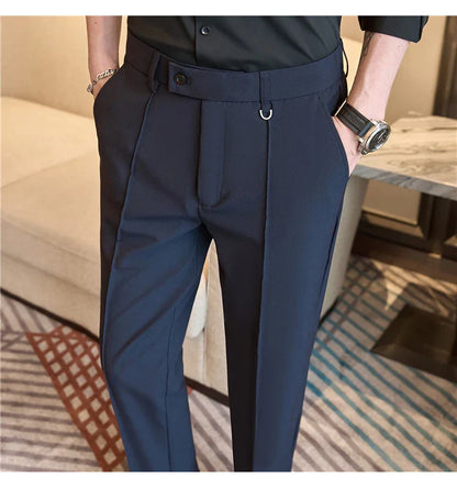 Men's business casual trousers, daily formal work pants, 2024 new high quality, plain color versatile ankle-length trousers.
