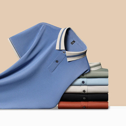 High quality men's short sleeve polo shirt new breathable and fashionable color blocked collar T-shirt summer ice silk cool top