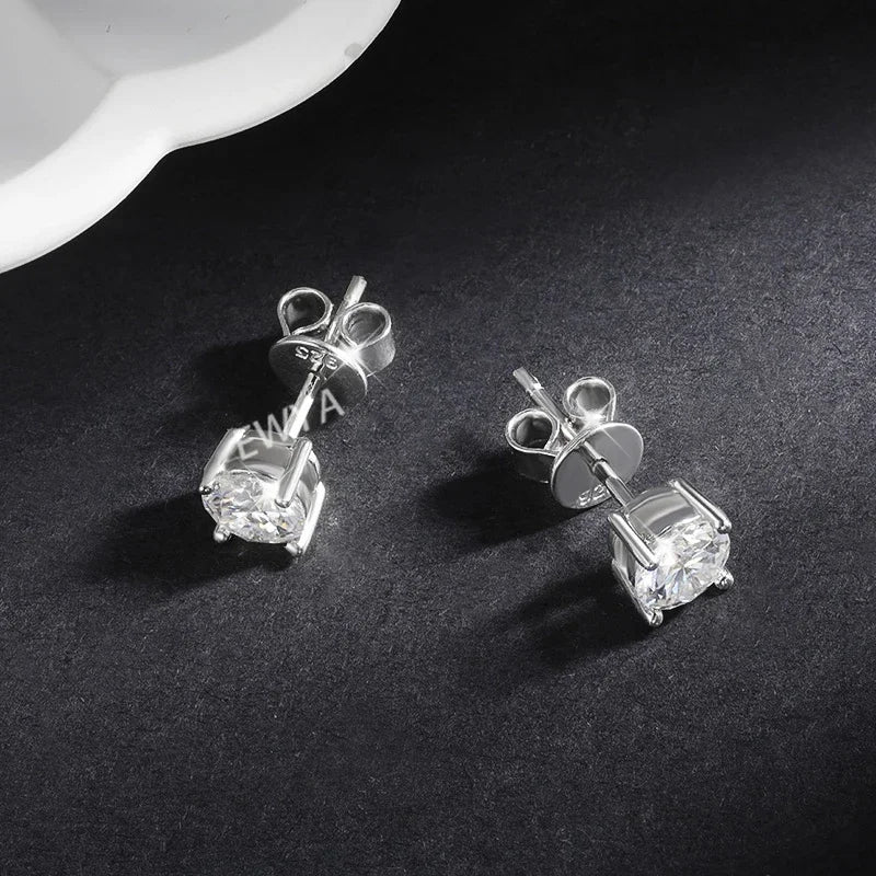 Real 0.2-3CT D Color Moissanite Stud Earrings For Women Party 4 Prong S925 Silver 0.1CT 3mm Pass Diamond Test Earring Gift