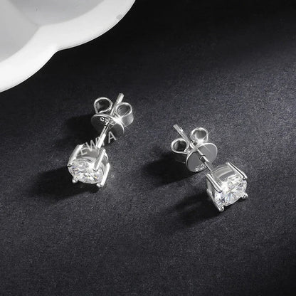 Real 0.2-3CT D Color Moissanite Stud Earrings For Women Party 4 Prong S925 Silver 0.1CT 3mm Pass Diamond Test Earring Gift