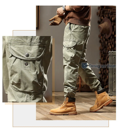Brand Clothing 2026 Spring Summer Men's Baggy Cargo Pants Multi-Pocket Work Joggers Casual Cotton Tapered Trousers Long Pants