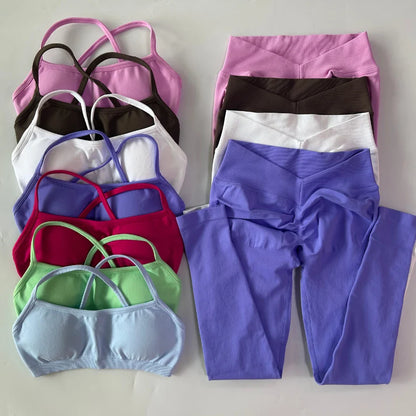 2 Pieces Gym Set For Women Clothes Seamless Scrunch Yoga Leggings Set Backless Sports Bra Fitness Workout Top Yoga Set Outfits