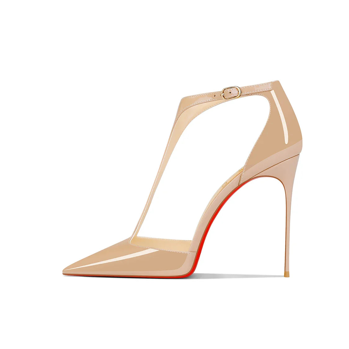 Black patent leather T-belt bag with nightclub sexy 12cm ultra-fine heel pointed party European and American high-heeled sandals