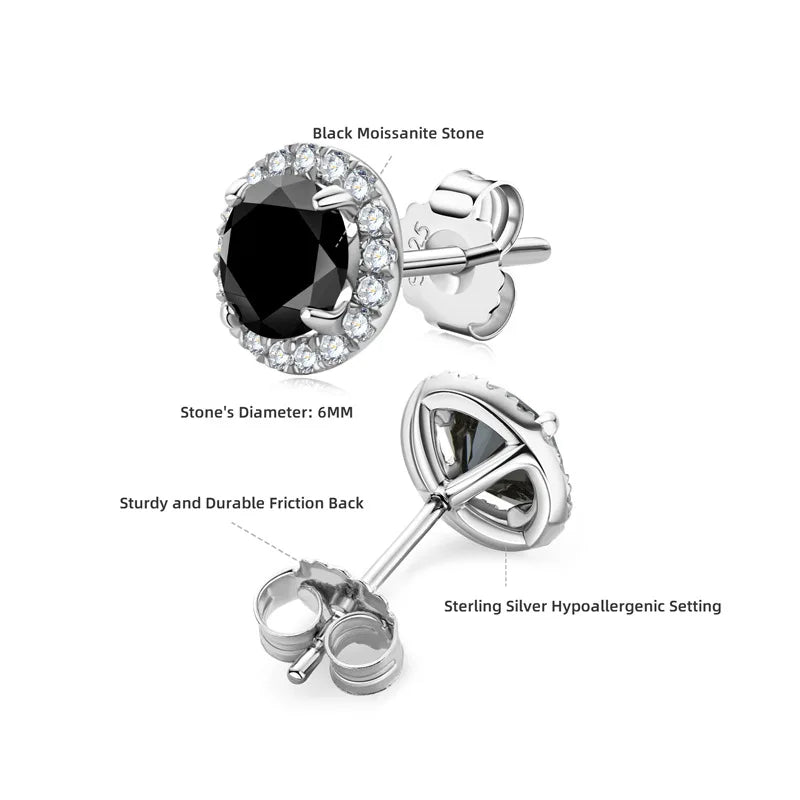 Luxury Real D Color 0.8CT 6mm Black Moissanite Stud Earrings For Women S925 Sterling Silver Diamond Earring Fine Jewelry