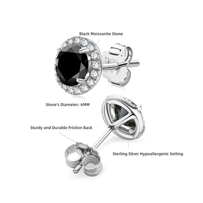 Luxury Real D Color 0.8CT 6mm Black Moissanite Stud Earrings For Women S925 Sterling Silver Diamond Earring Fine Jewelry