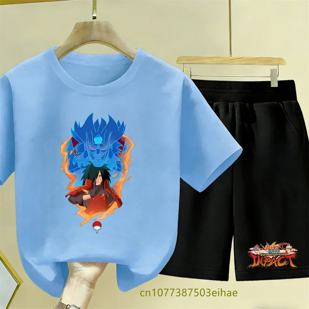 Naruto Children's 2-Piece Set Classic Anime Style Short Sleeve Top Casual Shorts Summer Outfit Specially Designed For Boys Girls