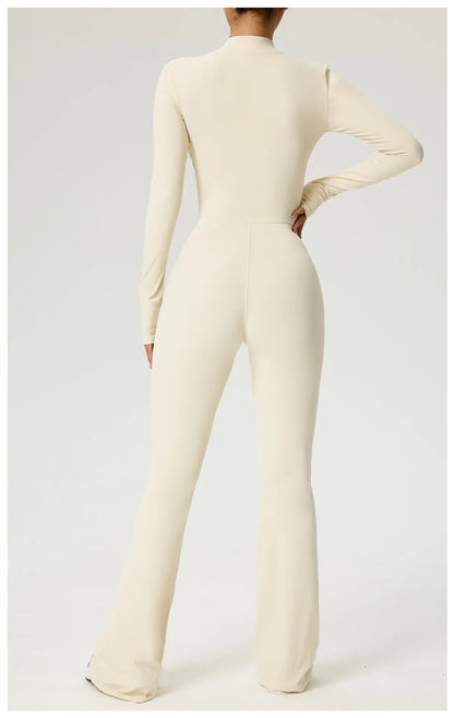 Zipper Jumpsuit Flared Pants Women Clothing Sportswear Gym Yoga Sport Sets Spandex Nylon Workout Sets Women Tracksuit