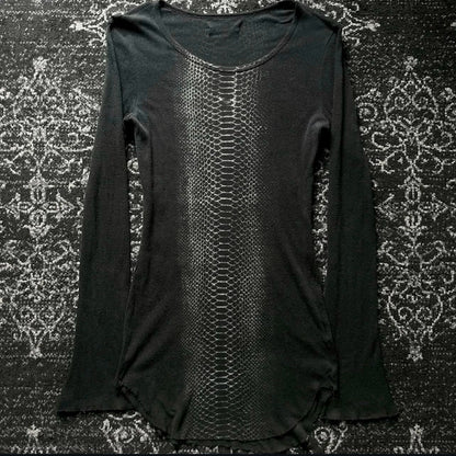 Y2k Snakeskin Print T-shirt Grunge Aesthetics Long Sleeve Knitted Tops Vintage 2000s Streetwear American Retro