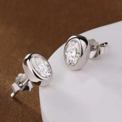 0.5carat Bezel Set Oval Cut Moissanite Stud Earrings for Women S925 Silver Jewelry Lab Grown Diamond Ear Studs with Certificate