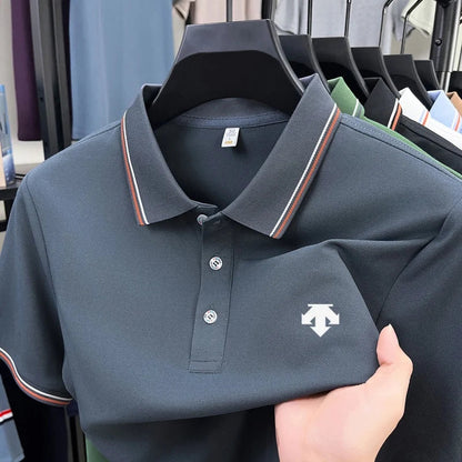 Men's Summer Solid Color Cool Breathable Luxury Polo Shirt Business Casual Collar T-shirt Short Sleeve Top