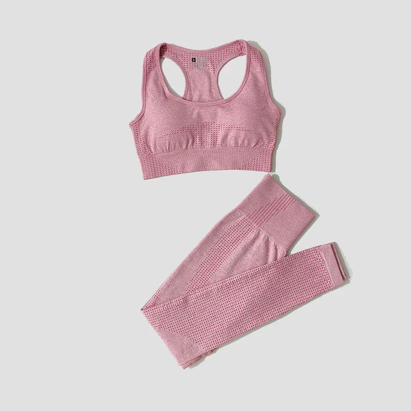 Women Seamless Yoga Set Fitness Sports Suits Gym Clothing Long Sleeve Crop Top Shirts High Waist Running Leggings Workout Pants