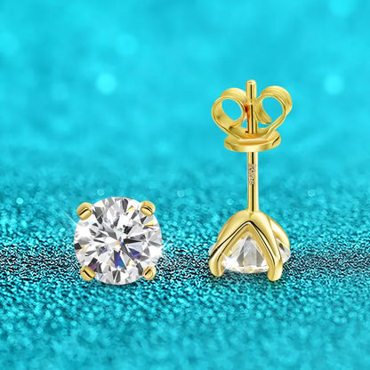 Original S925 Sterling Silver Moissanite Stud Earrings VVS Round Cut 18k Gold Imitation Diamond Ear Studs for Women Gift
