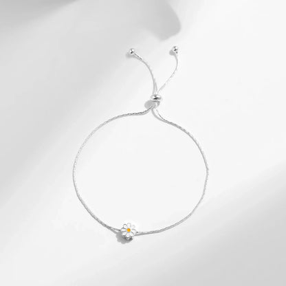 925 Sterling Silver Exquisite Enamel Daisy Flowers Bracelet Trendy Adjustable Snake Chain For Women Valentine’s Day Gifts