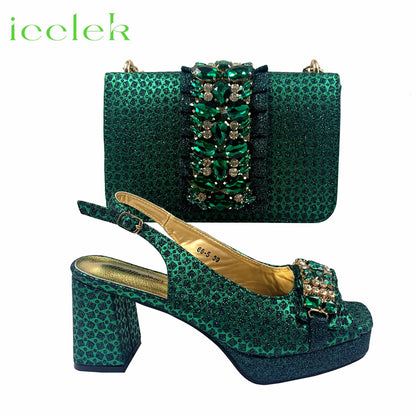 Multi Color Newest Italian Design Special Synthetic Fabrics Women's Matching Shoe and Bag Set High Heel for Weddings and Parties