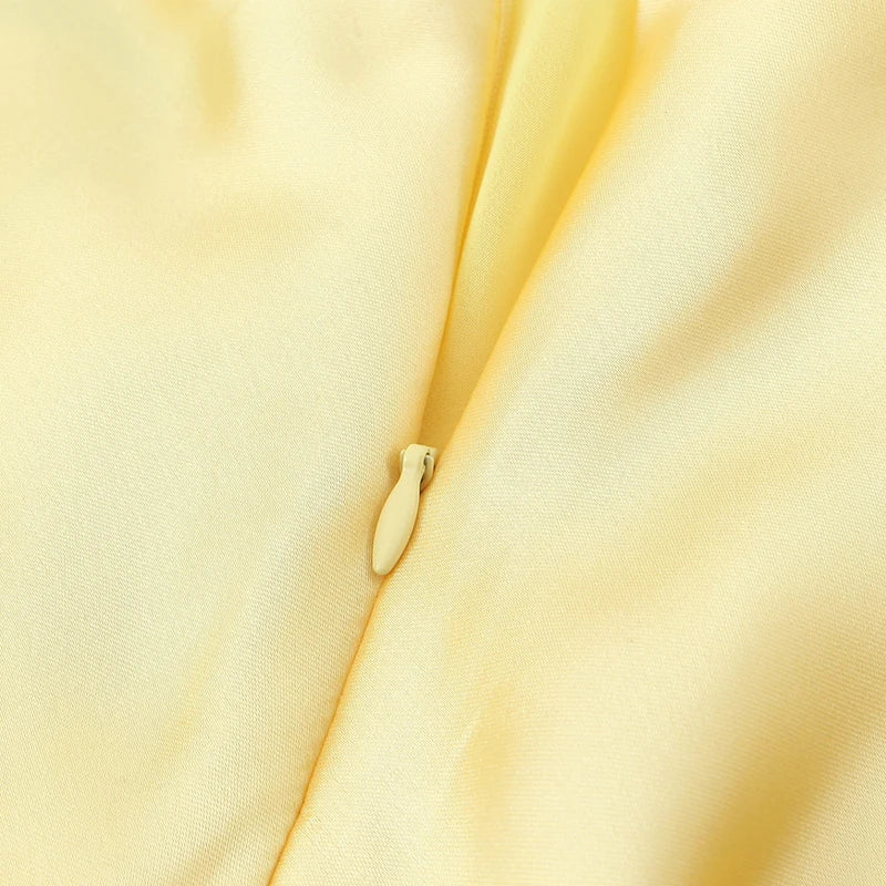 Yellow Dresses Women Satin V Neck Midi Dress Summer Backless Strap Slip Dresses Elegant Evening Party Dress 2025 Vestidos