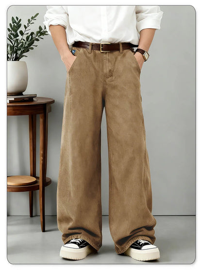 American Men's Retro Brown Ultra Baggy Wide Leg Jeans Street Casual Embroidery Oversized Men's Clothes Unisex Denim Pants