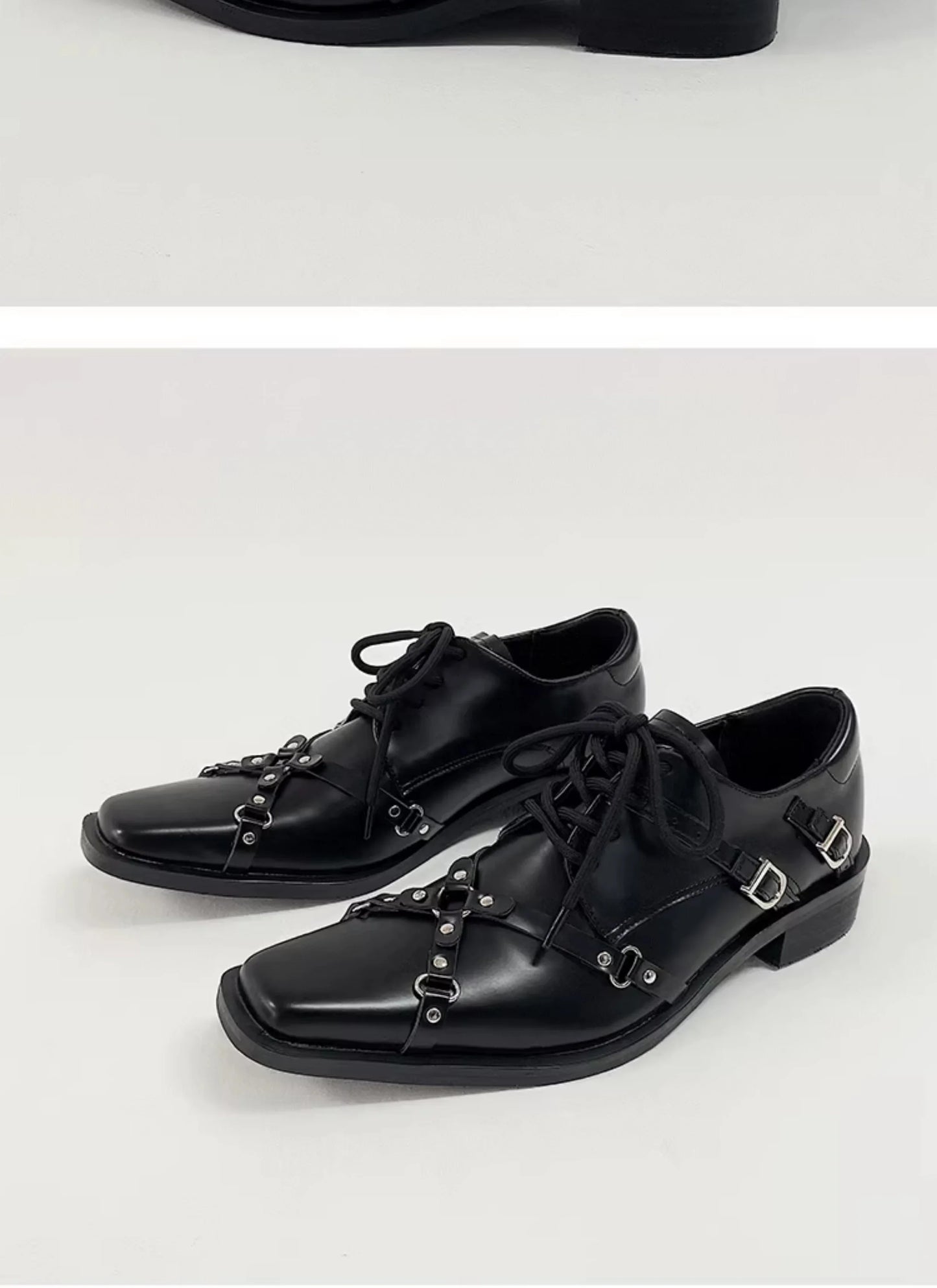 Men's formal leather shoes pointed niche design dark style Oxford shoes strap metal decoration business casual derby shoes