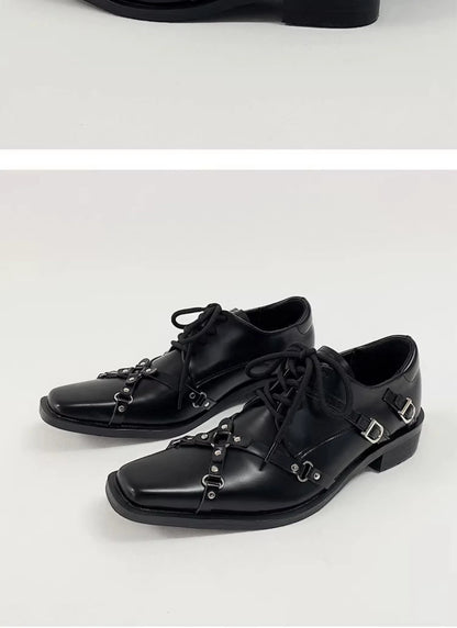 Men's formal leather shoes pointed niche design dark style Oxford shoes strap metal decoration business casual derby shoes