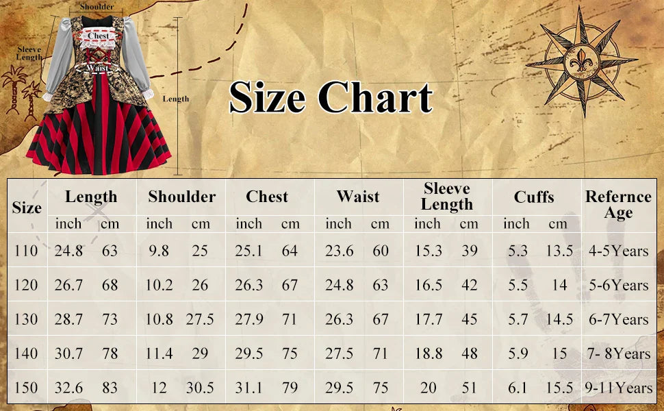 Carnival Ocean Theme Girls Pirate Costume Buccaneer Princess Dress Up For Kids With Accessories Halloween Cosplay Party Outfit