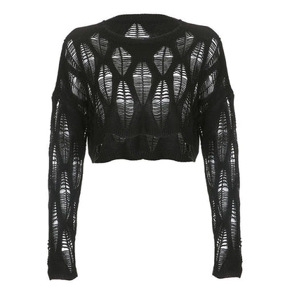 Women Hole Hollow Out Y2K T-shirts Batwing Sleeve Knitted Shirt For Women Loose Streetwear Tops Spring Autumn 2024