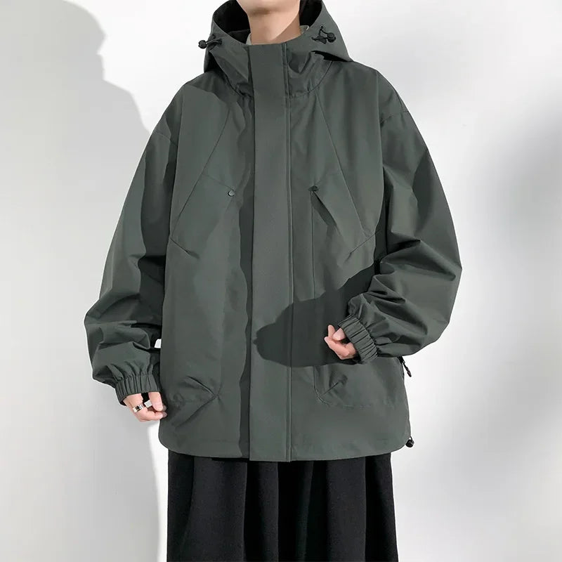 Jaqueta Masculina para Acampamento Quebra-Vento Casaco Plus Size 8GG Moda Casual Jaqueta Impermeável Masculina Cor Sólida Roupa Externa Tamanho Grande