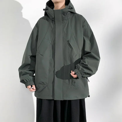 Jaqueta Masculina para Acampamento Quebra-Vento Casaco Plus Size 8GG Moda Casual Jaqueta Impermeável Masculina Cor Sólida Roupa Externa Tamanho Grande