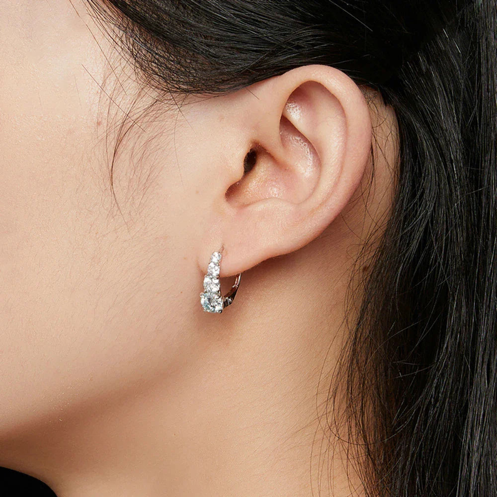 100% 925 Sterling Silver Full Moissanite Hoops Earrings 4-Stone D Color Size Gradient Diamonds Earring for Women Fine Jewelry