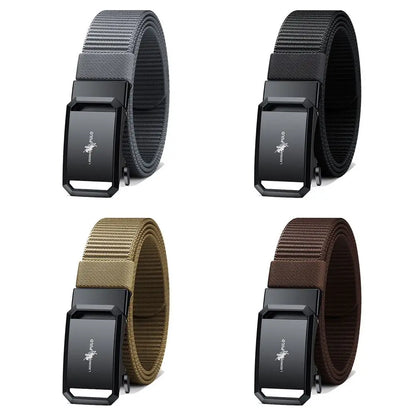 Men Business Belt Nylon Canvas Belt Black Automatic Buckle Belt Casual Simple Wild Style Trendy Jeans Belt
