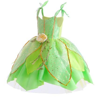 Elf Movie Tinker Bell Girls Play Fairy Dress Green Suspender Skirt With Wings and Flower Christmas Gift for Girls