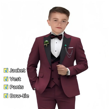 Newest Kids Suit Set 2-14 Years Single Button Boy's 4 Pieces Formal Suits Blazer Vest Pants Wedding Guest Tuxedo Piano Suit