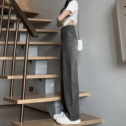American Style Black Grey Wide-Leg Jeans For Women