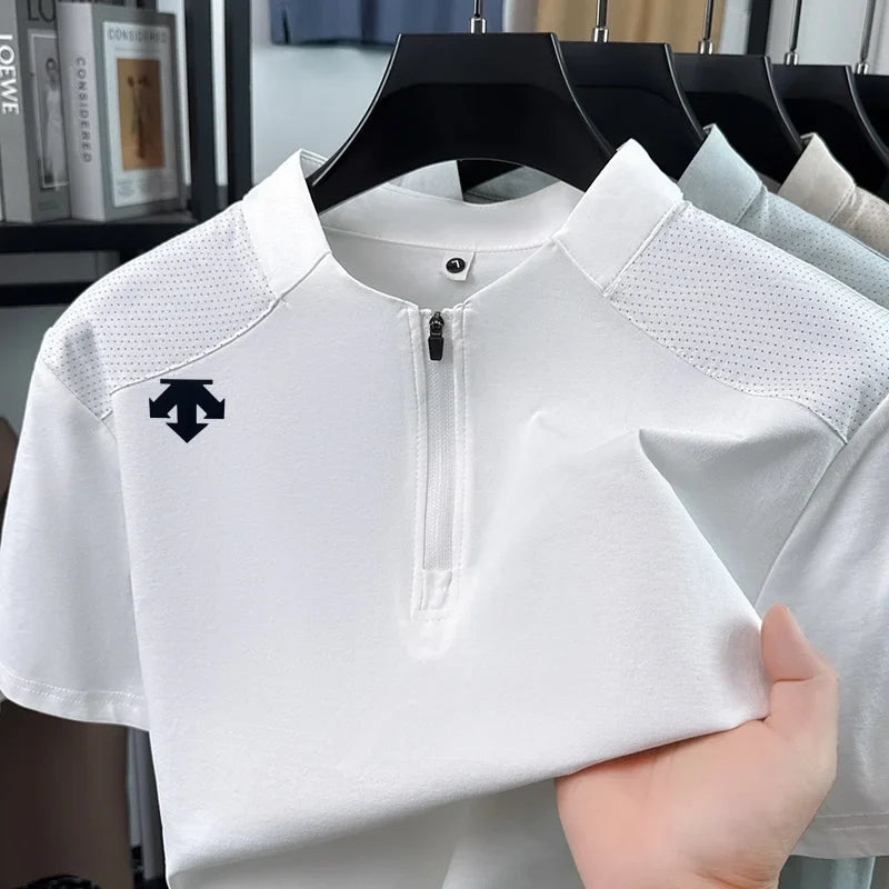 original spring men's Short sleeves polo shirt stand collar minimalist exercise t-shirt fashion leisure Mesh breathable men wear