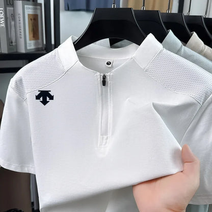 original spring men's Short sleeves polo shirt stand collar minimalist exercise t-shirt fashion leisure Mesh breathable men wear