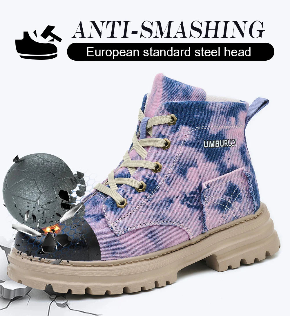 2025 New Fashion Women's Safety Shoes Smashing Steel Head Puncture Proof Kevlar Street Outdoor Light Women's Work Boots